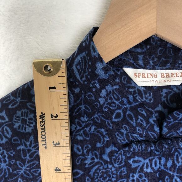 SPRING BREEZE Italian Tunic Sz M Blue Linen Cotton Button Up Mandarin Lagenlook‎ - Picture 6 of 13